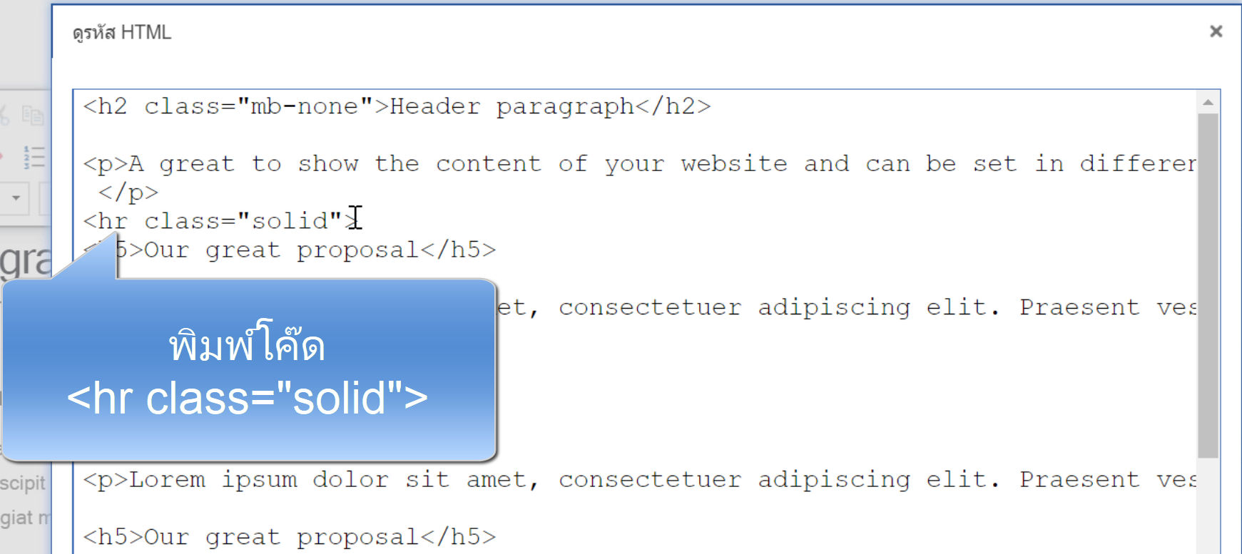 คู่มือเว็บไซต์สำเร็จรูป ninenic - webeditor การใส่เส้นคั่นบบรทัด โดยใช้ hrml code