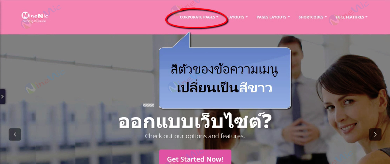 คู่มือเว็บไซต์สำเร็จรูป ninenic - เปลี่ยนสีอักษรเมนูบน Top menu font color