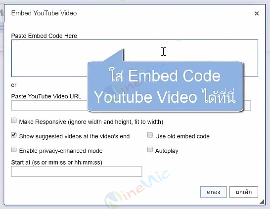 คู่มือเว็บไซต์สำเร็จรูป ninenic - การการใส่ youtube video