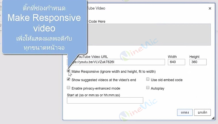 คู่มือเว็บไซต์สำเร็จรูป ninenic - การการใส่ youtube video