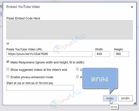 คู่มือเว็บไซต์สำเร็จรูป ninenic - การการใส่ youtube video